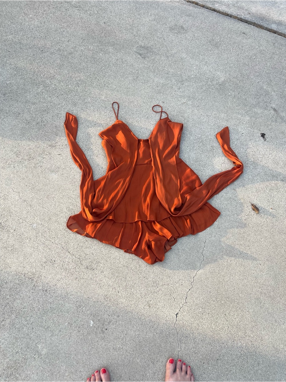 Satin layered mini dress romper jumper with spaghetti straps Size S - Picture 6 of 14